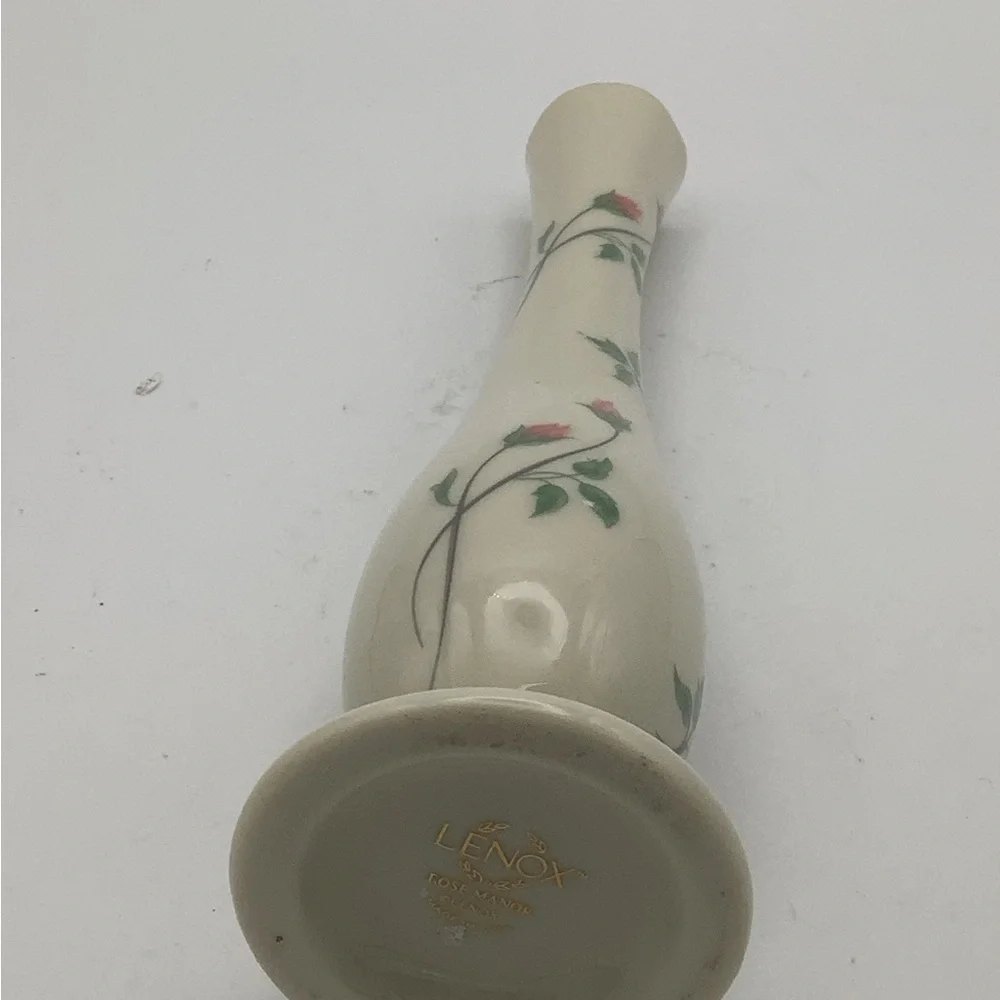 Lenox Rose Manor Cream Vase with Red and Green Floral Design